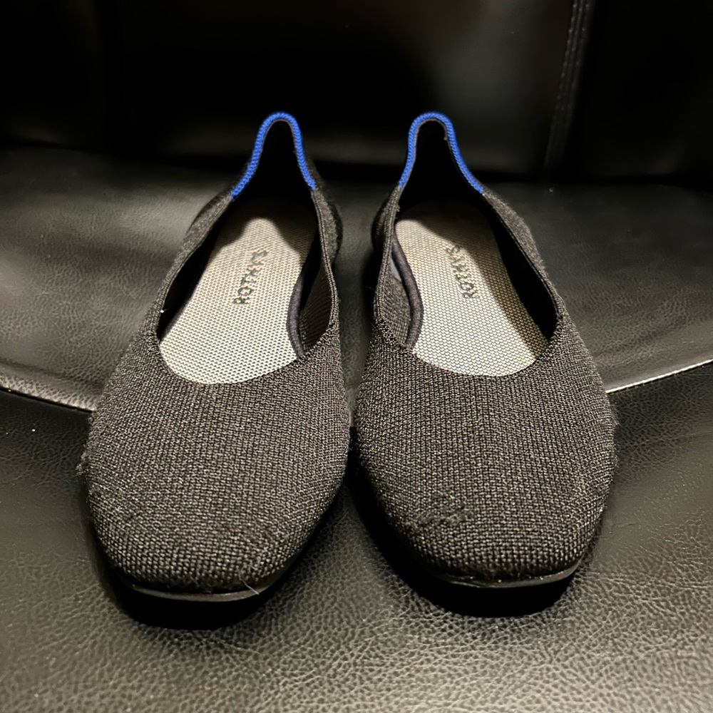 ROTHY'S 9.5 Black Square Toe Ballet Flats Washable Fabric Career Comfort